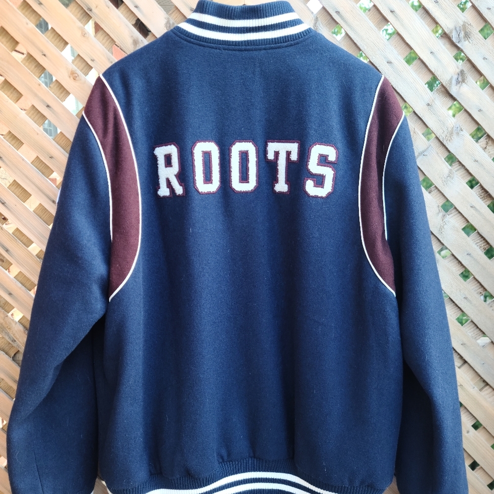 Roots Navy Blue Wool Blend Varsity Jacket